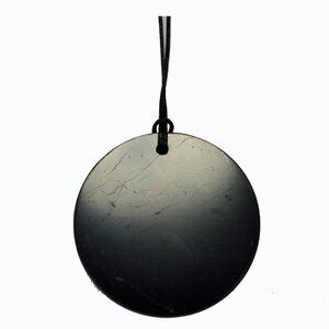 Shungite Stone Pendant Genuine Mineral EMF Shield Protection Amulet Circle 2inch